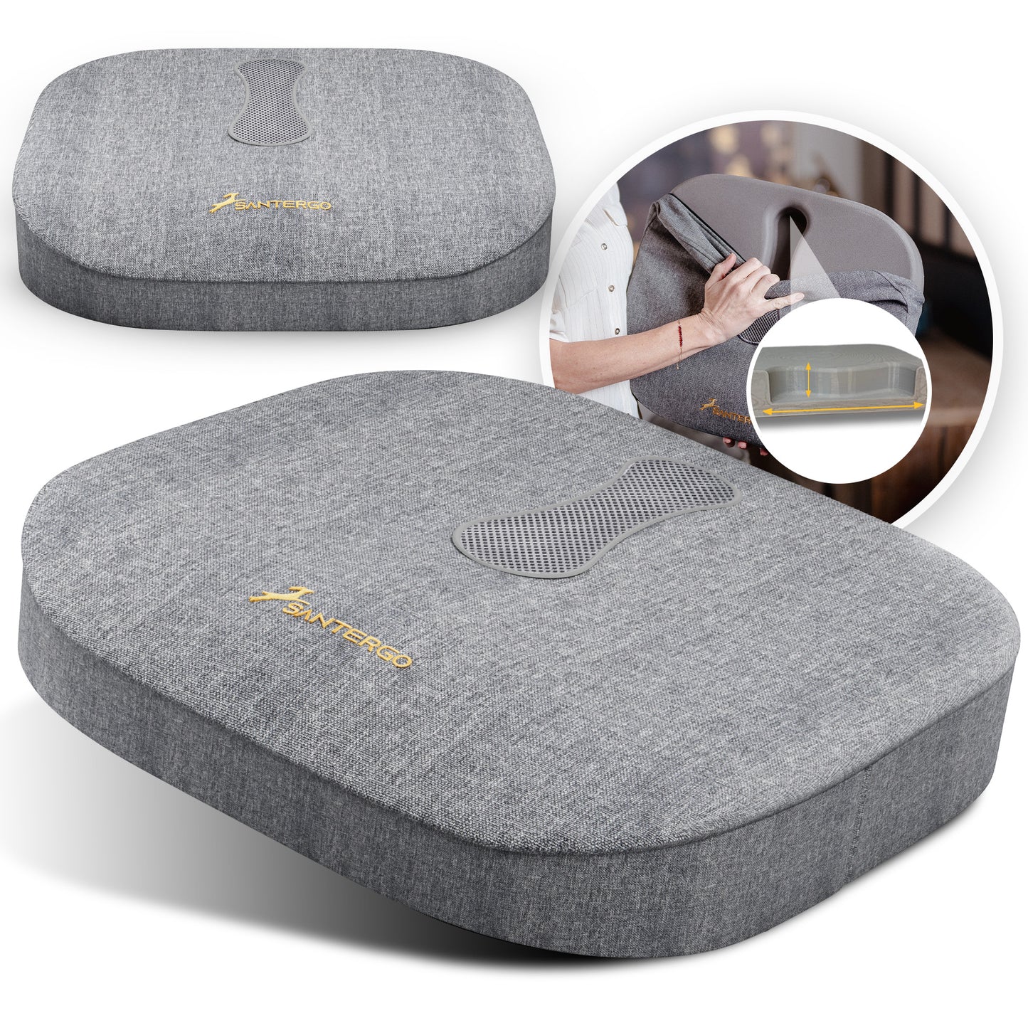 Orthopädisches Sitzkissen - PATENTIERT & FORMSTABIL | SANTERGO