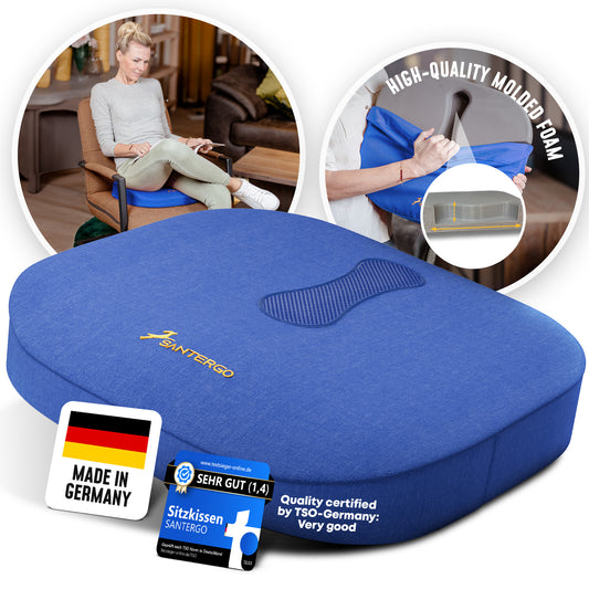 SANTERGO orthopaedic seat cushion [STABLE & COMFORTABLE] - seat cushion for office chair and car - seat cushion chair, seat pad office chair, coccyx cushion, seat cushion