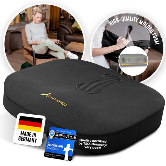 SANTERGO orthopaedic seat cushion [STABLE & COMFORTABLE] - seat cushion for office chair and car - seat cushion chair, seat pad office chair, coccyx cushion, seat cushion