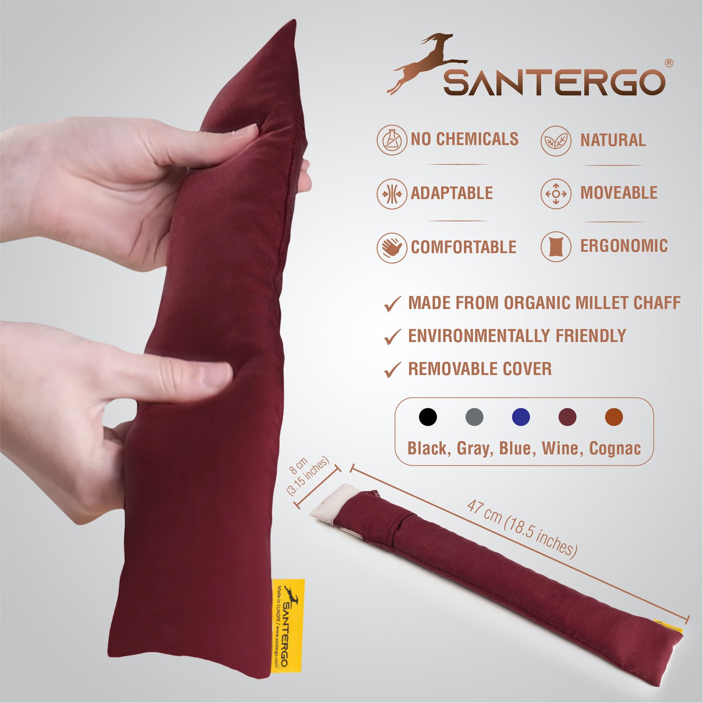 SANTERGO Keyboard Pad (2.0-Premium) Wrist Rest Ecological Ergonomic with Organic Millet Chaff, to Relieve The Wrists, Cushion Support, Easy Typing, Office, Computer, Pillow Fabric: TENCEL®