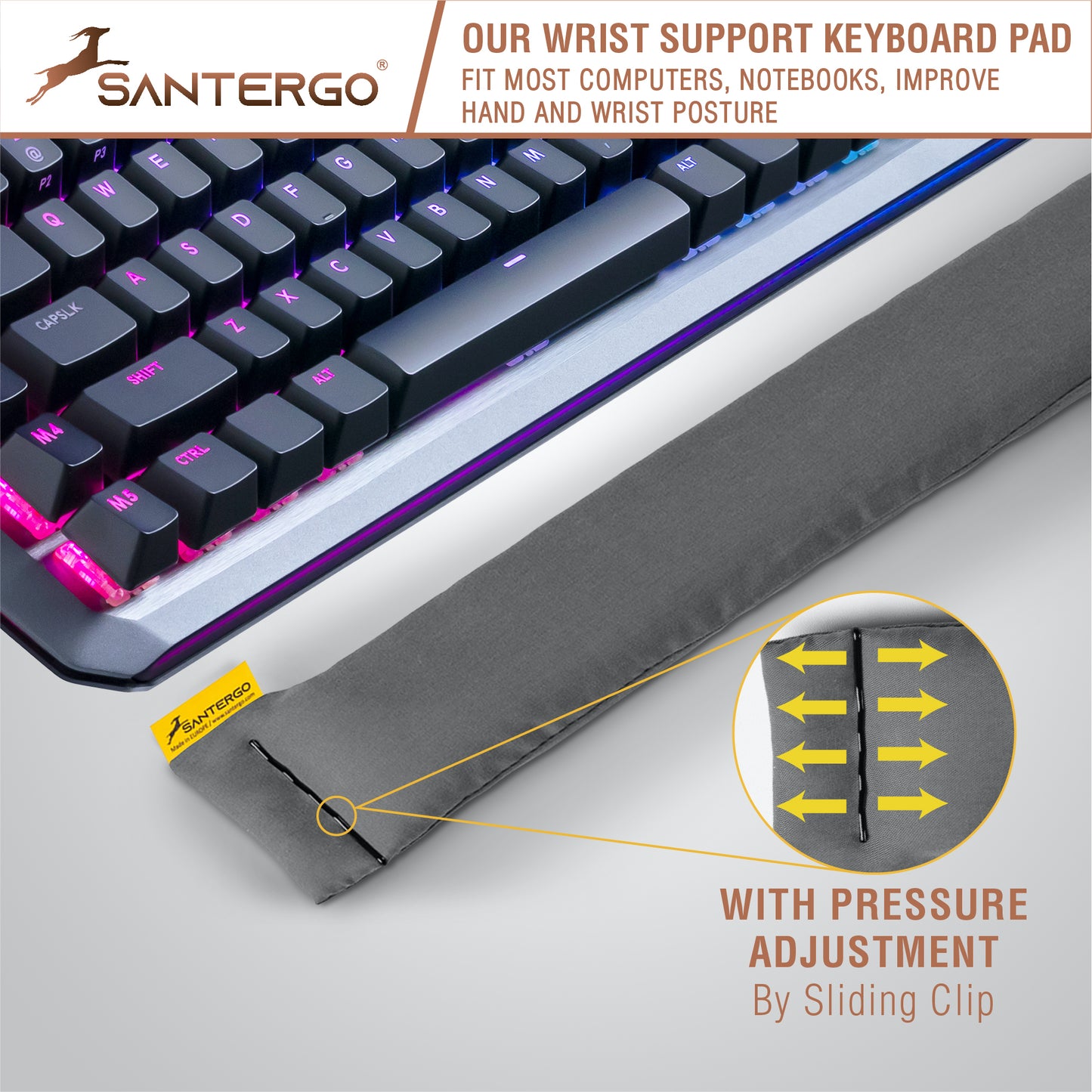SANTERGO Keyboard Pad (2.0-Premium) Wrist Rest Ecological Ergonomic with Organic Millet Chaff, to Relieve The Wrists, Cushion Support, Easy Typing, Office, Computer, Pillow Fabric: TENCEL®